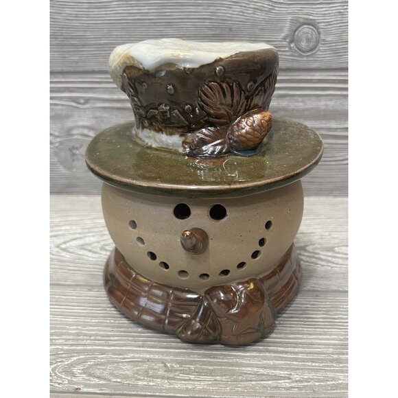 Primitive Snowman Head Earthenware Figure Christmas Winter Holiday Decor 6.75” - Picture 1 of 7